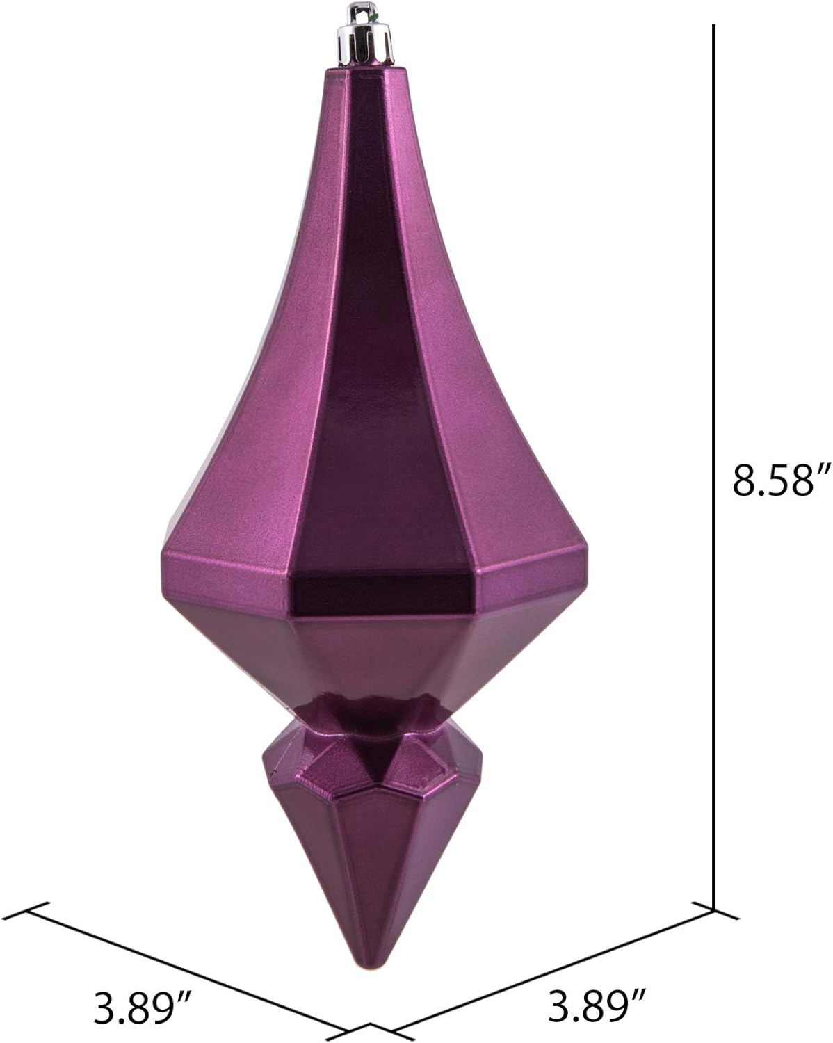 Vickerman 8" Candy Finish Diamond Finial Ornament, Shatterproof Plastic, Holiday Christmas Tree Decoration, 2 Pack, Plum