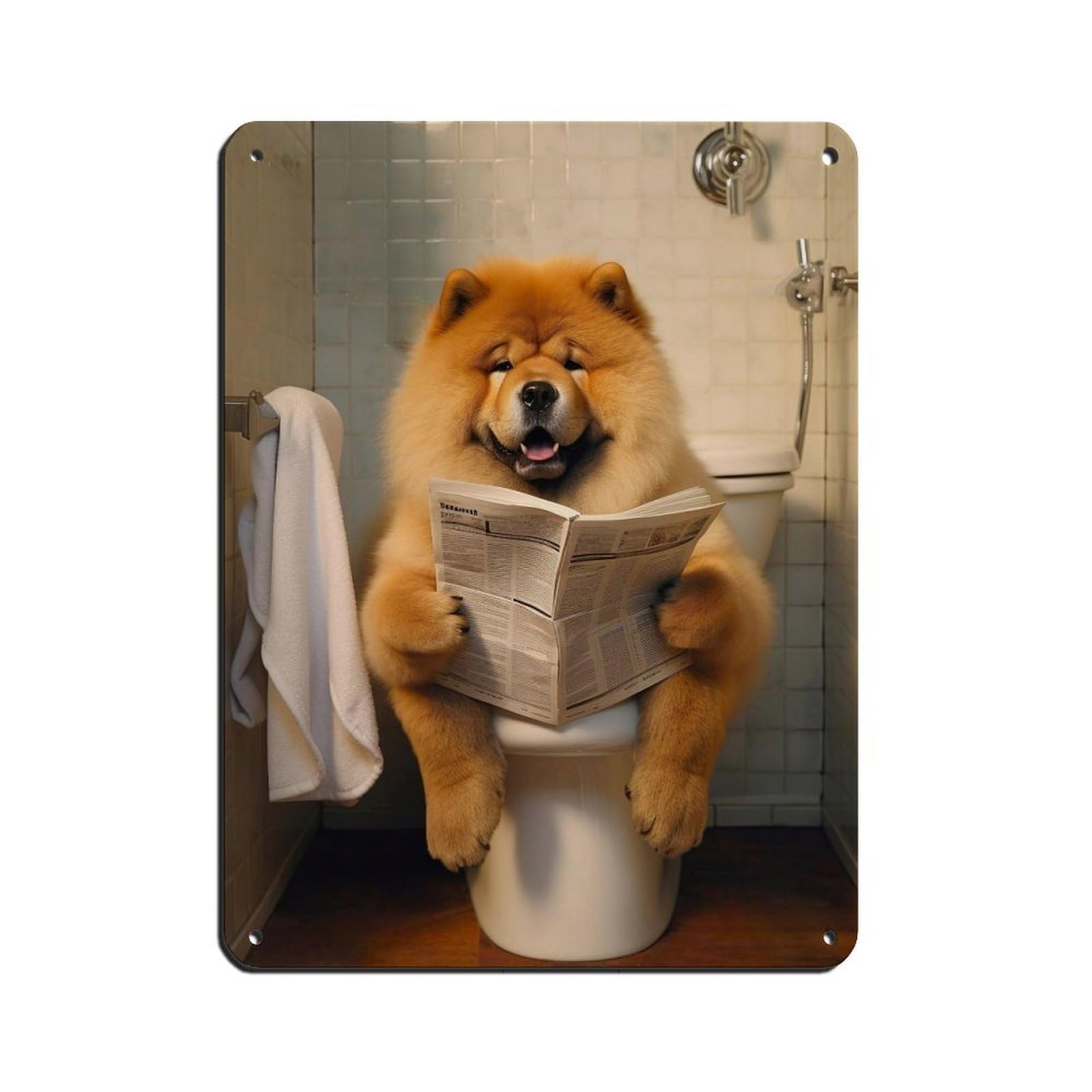Lxwnze 30L X 40W Cm Chow Chow Dog,Funny Bathroom Decor Retro Poster Metal Tin Sign Chic Art Retro Iron Painting Bar People Cave Cafe Family Garage Poster Wall Decoration 12X16inch(30X40cm)