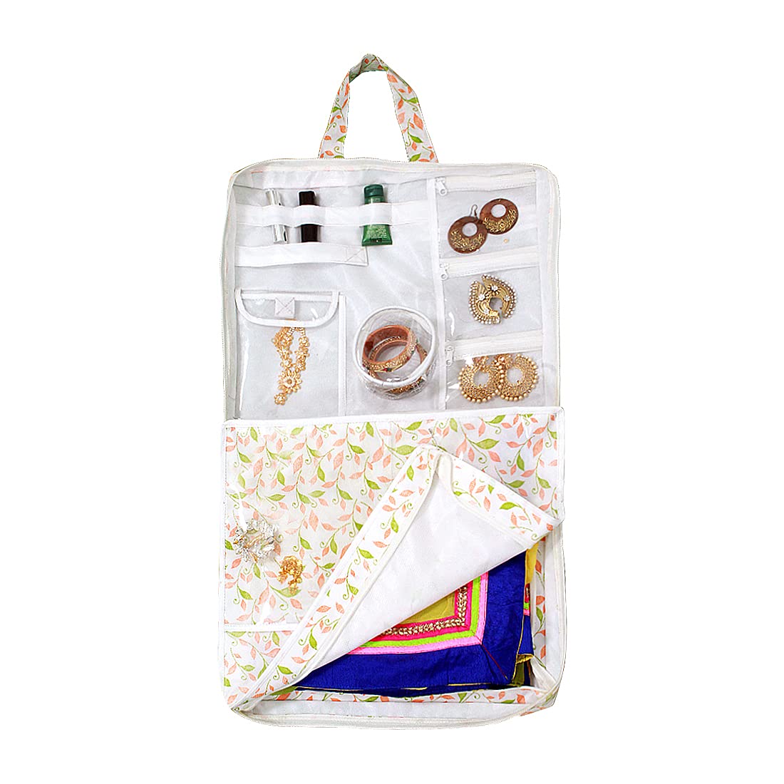 PrettyKrafts One Day Saree Cover/Multi Purpose Travelling Cover with Multi Pockets, Saree Storage Bag with Zip, Wardrobe Organiser, Clothes Cover & Storage with jewellery storage, Single, Multi Colour-picture-10