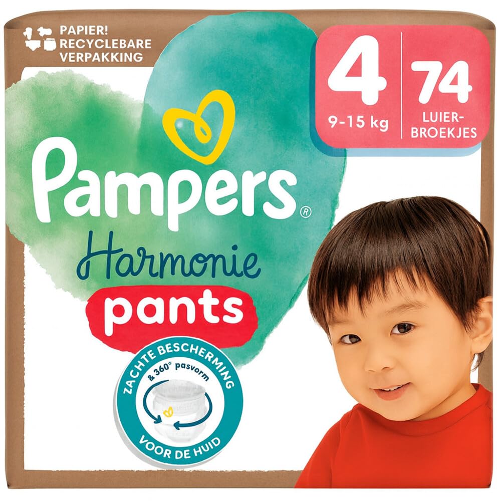 Pampers Harmonie Windeln, Größe 4, 74 Windeln, 9 kg - 15 kg, weicher Hautschutz mit 100% Saugfähigkeit Pampers
