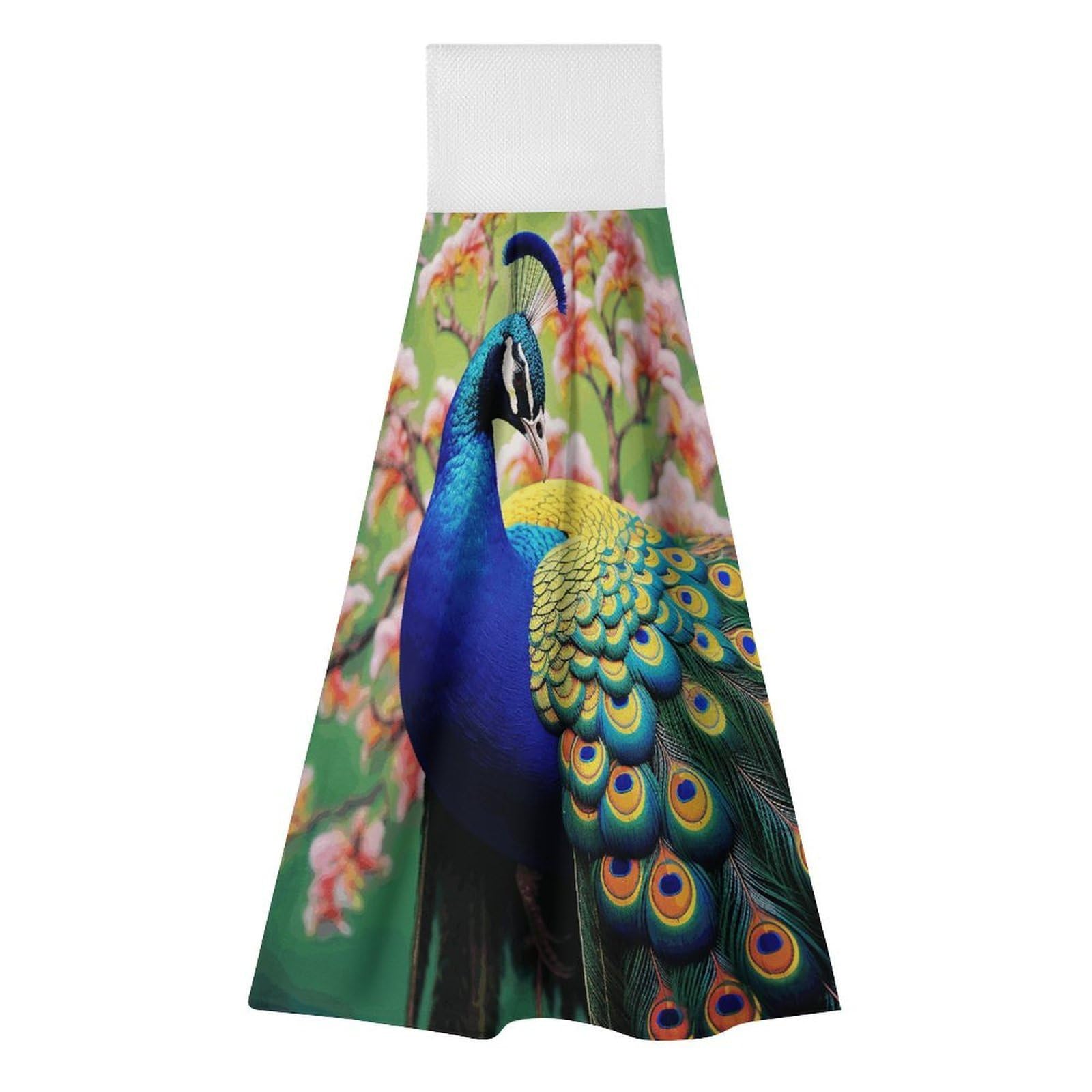BTCOWZRV Peacock Hanging Kitchen Towels with Loop, 2 PCS Luxury Hand Towels for Bathroom, Soft Microfiber Absorbent Face Towels Quick Dry Cleaning Cloths for Kitchen Dish Towels