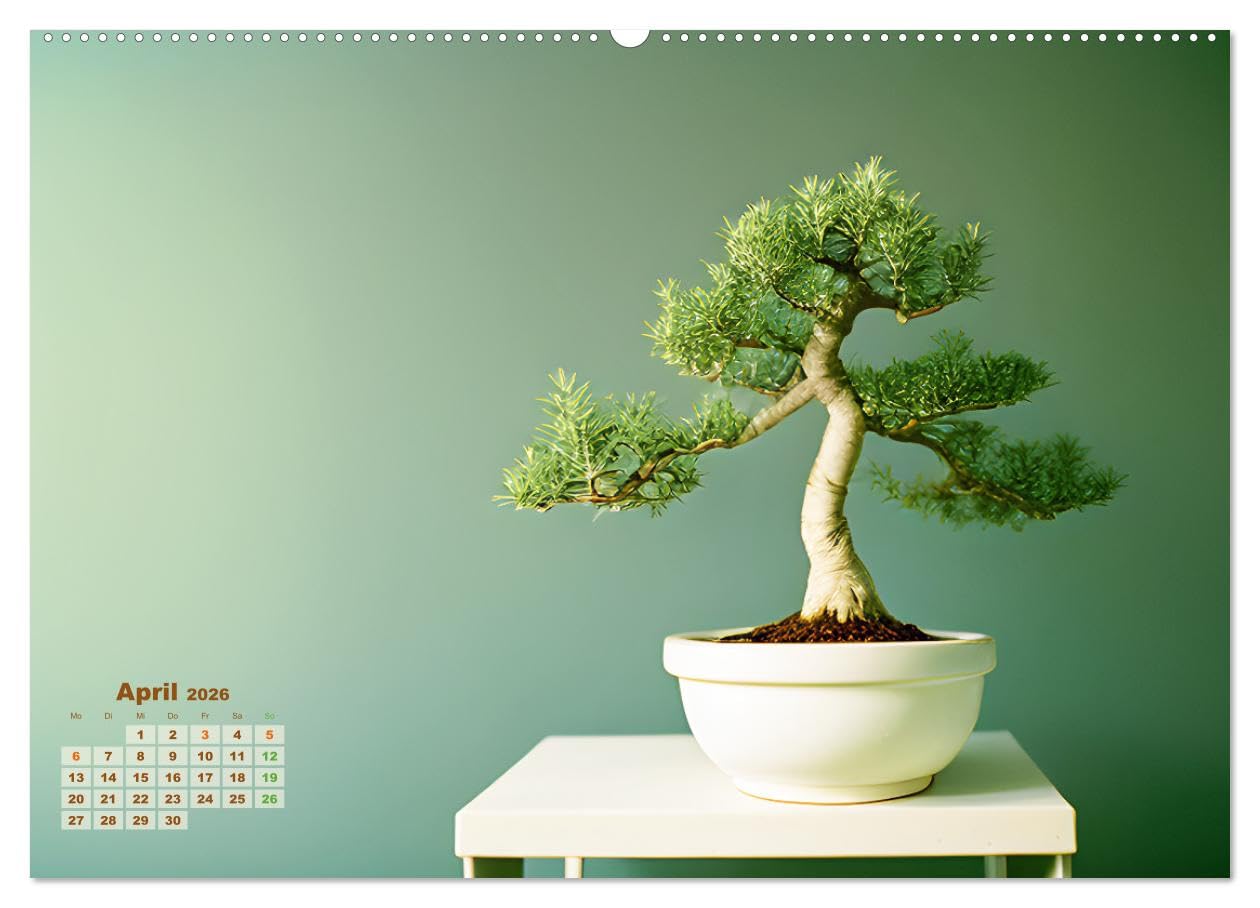 Täuschend echt KI-Bonsais (hochwertiger Premium Wandkalender 2026 DIN A2 quer), Kunstdruck in Hochglanz: Bonsaibäume stellen ursprünglich eine ... und Kunstform dar. (CALVENDO Natur)