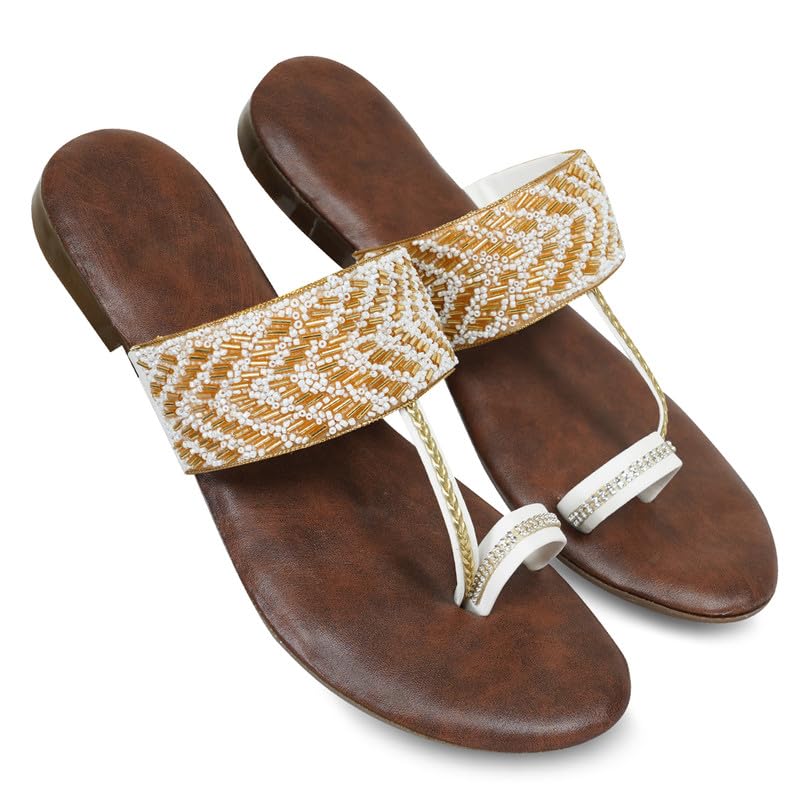 Image of DFR Flip Flops for Women Daily Use Comfortable Ethnic Embroidered Girls Slippers flipflops chappals