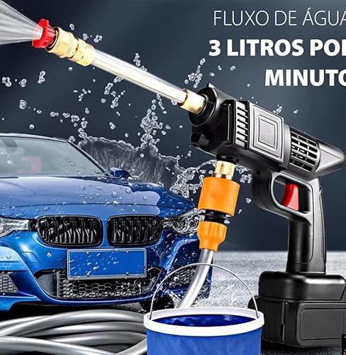 Lavadora de Alta Pressão Recarregável Portátil Sem Fio Bivolt, Com Maleta, Recipiente para Sabão, Pa