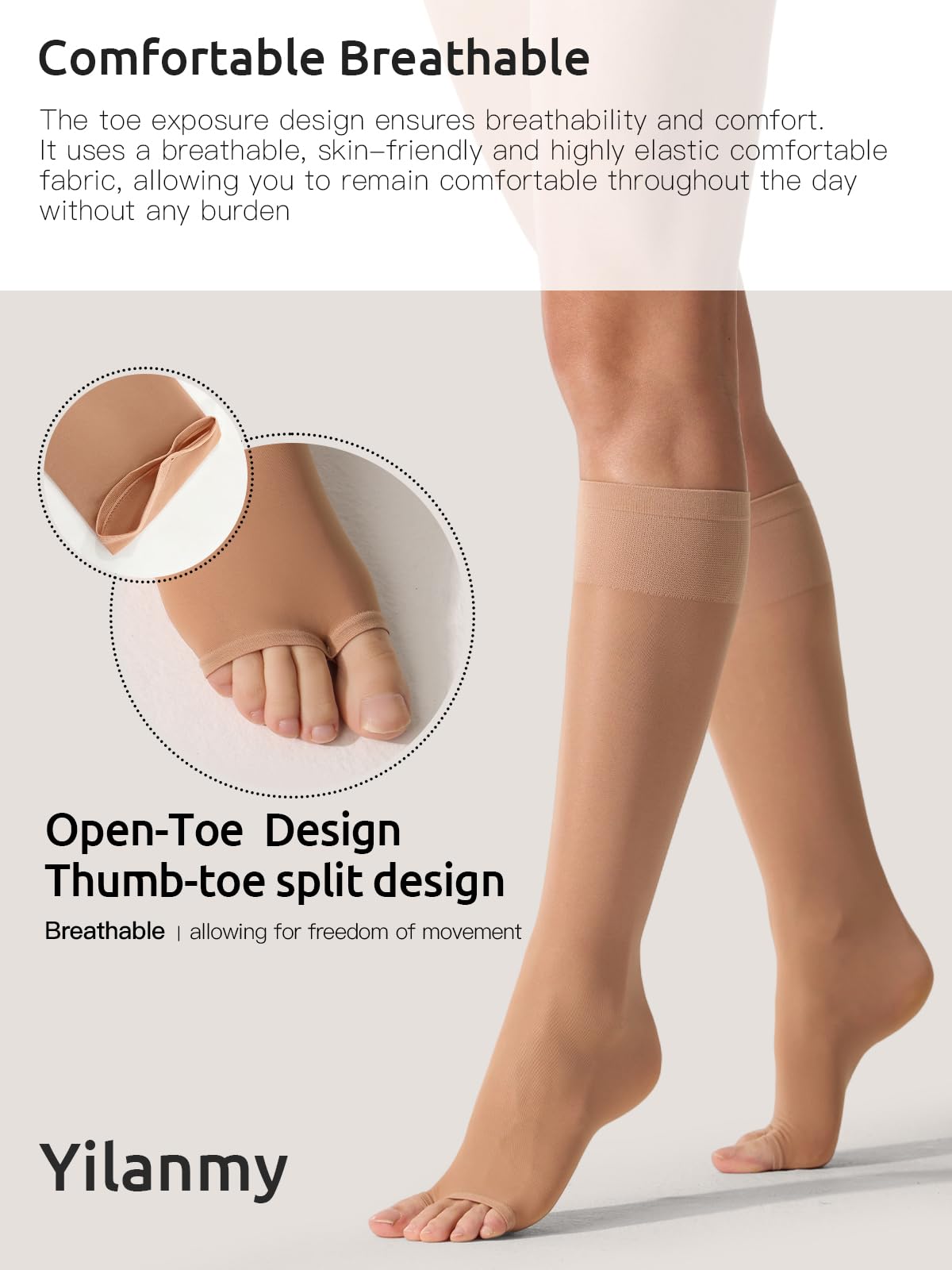 Yilanmy Stützstrümpfe für Damen Offene Zehe 3 Paar 40D Nylonstrümpfe Open Toe Kompression Pop Socken