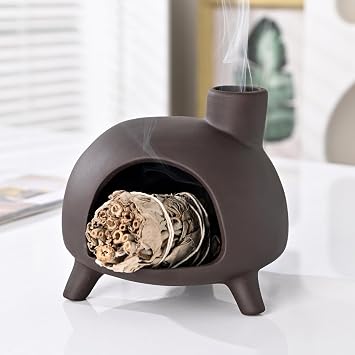 Handmade Ceramic Palo Santo Holder Burner - Mini Chimenea Incense Dish for Palo Santo and Sticks .Sage Holder for for Aromatherapy, Yoga, Meditation Gift and Home Decor Black