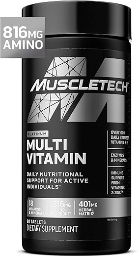 MuscleTech Platinum Multivitamin for Immune Support 18 Vitamins & Minerals Vitamins A C D E B6 B12 Daily Workout Supplements for Men 90 Ct