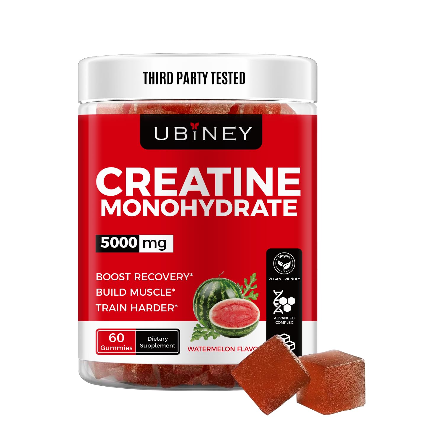 Creatine Monohydrate Gummies 5000mg per Serving - 60 Vegan Gummies for Muscle Growth, Strength & Recovery, Watermelon Flavor, Third-Party Tested, Gluten Free, Non-GMO, No Artificial Flavors
