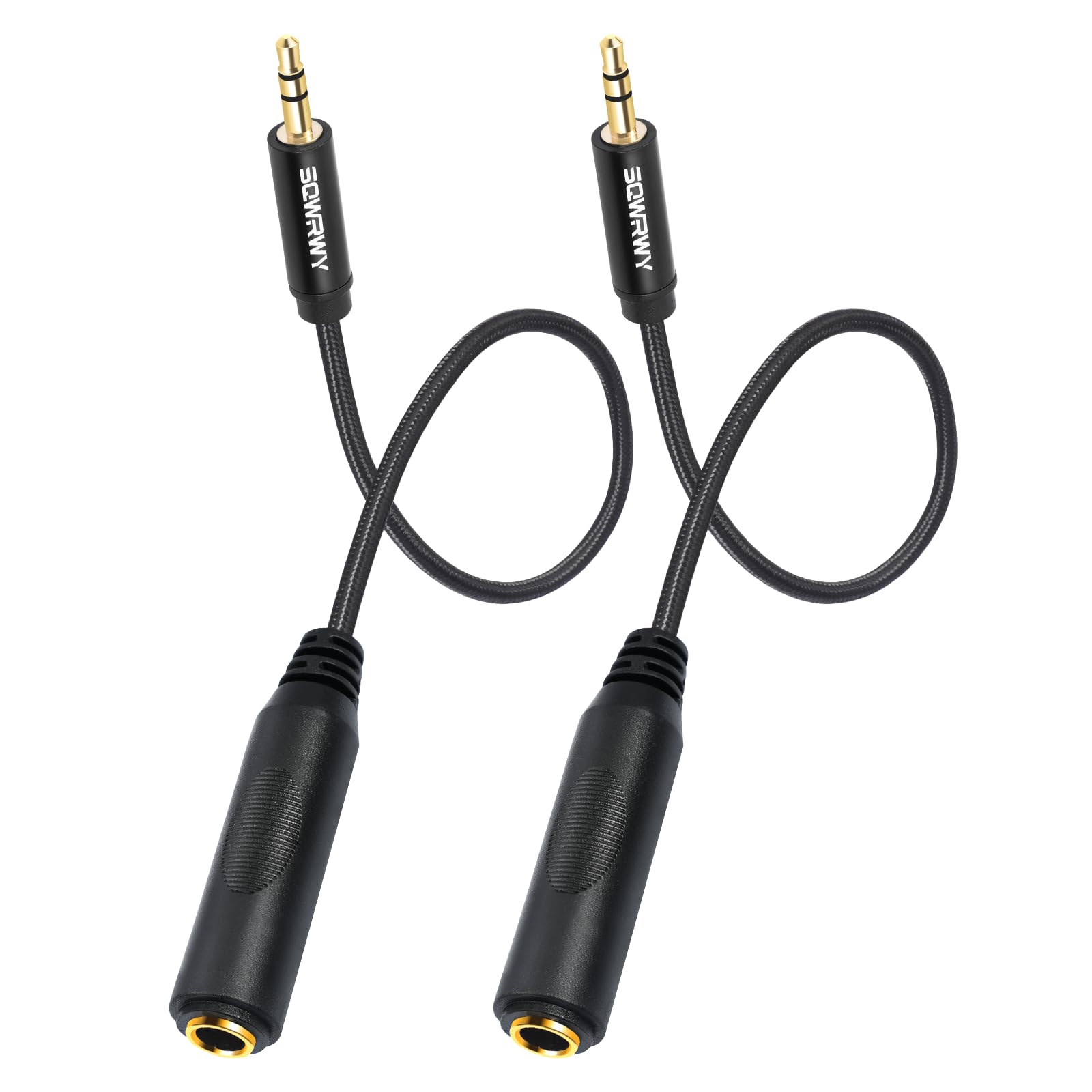 Adattatore audio stereo da 6,35 mm a 3,5 mm, cavo adattatore audio stereo da 6,35 mm femmina a maschio 3,5 mm, cavo in nylon intrecciato da 30 cm per cuffie, chitarra, amplificatore