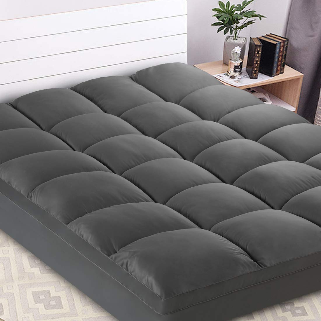 KARRISM Extra Thick Mattress Topper, Cooling Mattress Pad Cover Topper, 400TC Cotton Pillow Top (Dark Grey, Twin XL)