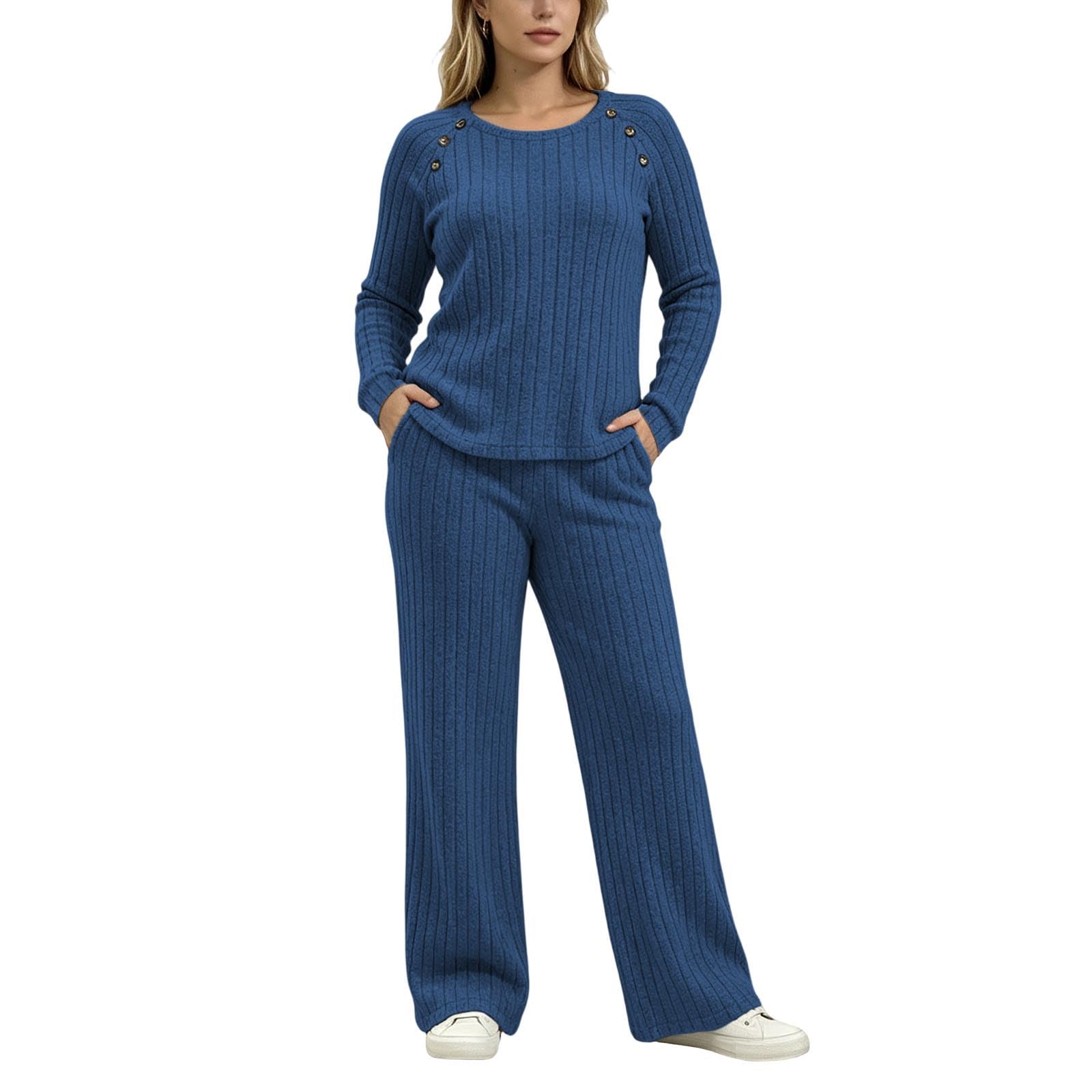 Genérico Conjunto de Punto Elegante con Pantalón y Suéter de Botones