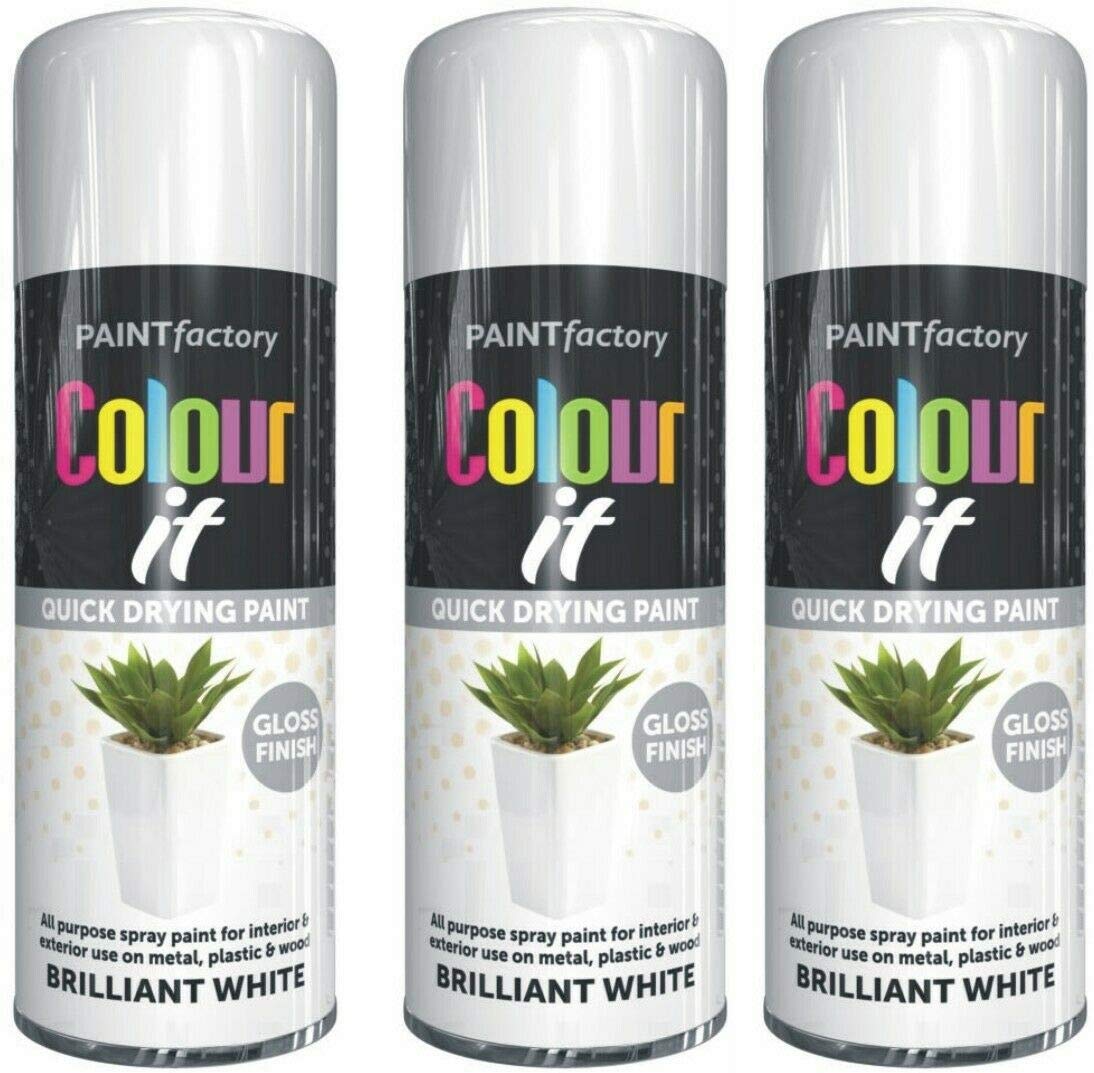 Brilliant White Spray Paint, 3 x 400 ML Color It Spray Paint For Metal, Wood, All-Purpose Gloss Finish White Spray Paint, Wood Spray Paint Can by Paint Factory
