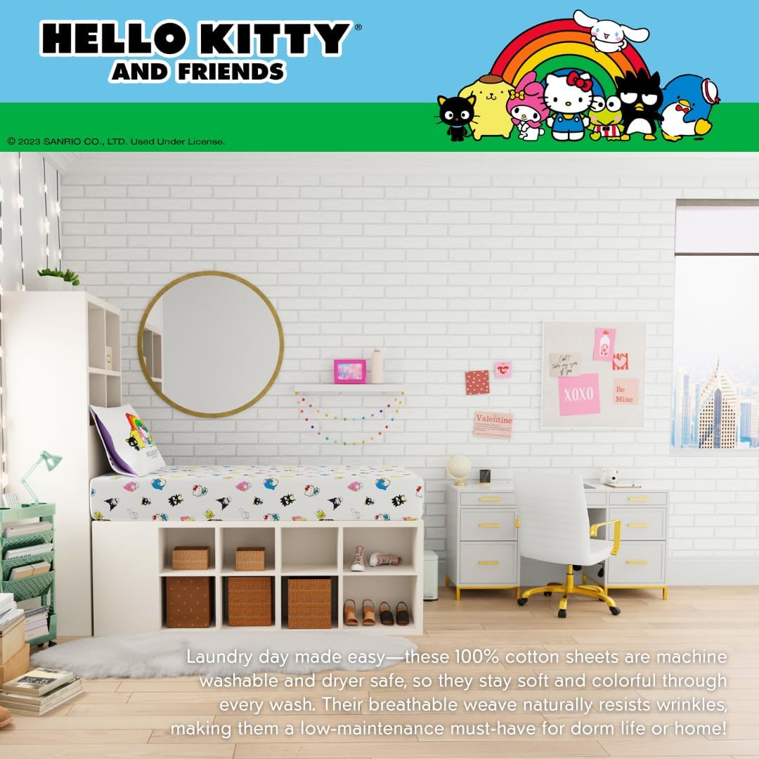 Collectibles Hello Kitty & Friends Bedding Super Soft Cotton 3 Piece Twin XL Sheet Set, College Dorm Essentials, (Officially Licensed Product) by Franco