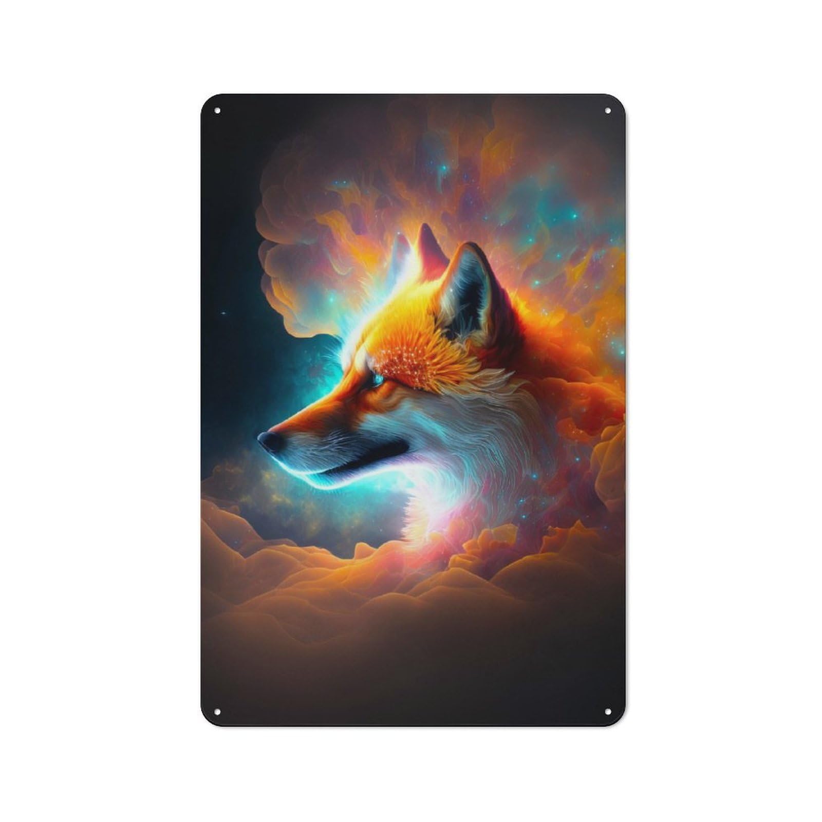 Junmoney Cosmic Fox In Nebula Rustic Metal Plaque 30X20cm For Dining Room Or Kitchen, A Housewarming Gift For Dining Room Decor Fans