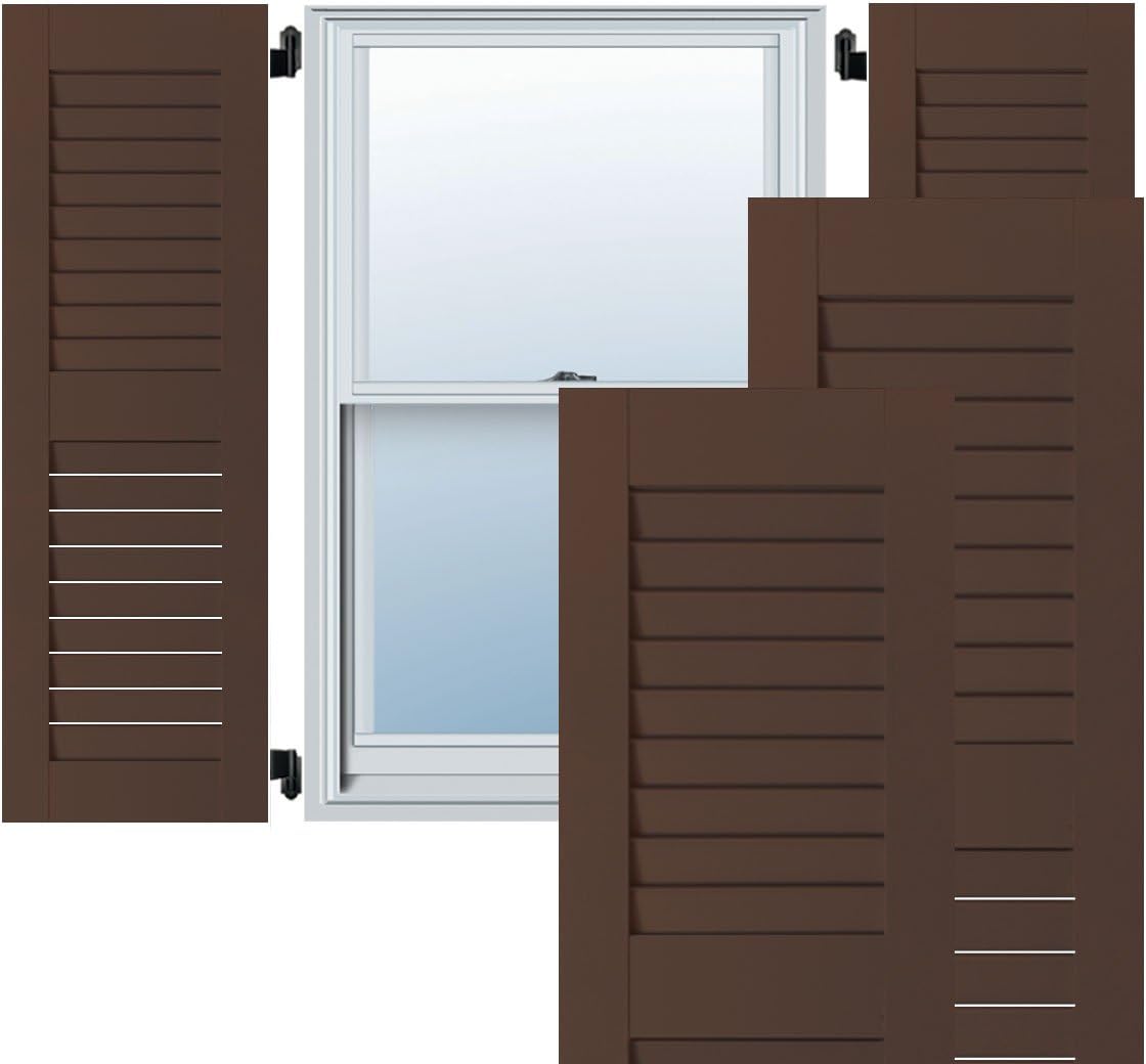 Ekena Millwork RWL15X052TBP Exterior Real Wood Pine Open Louvered Shutters (Per Pair), Tudor Brown, 15"W x 52"H