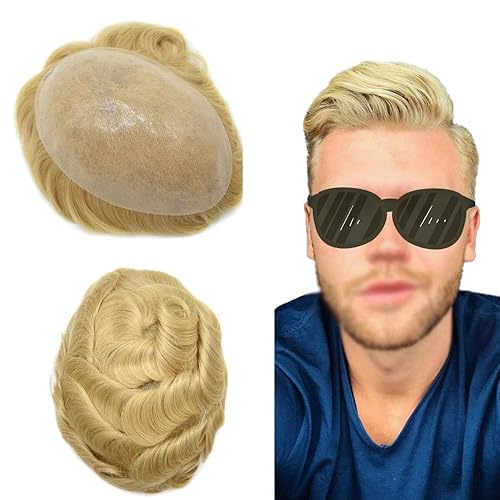 Toupee - Pieza de cabello humano real para hombre, sistema de reemplazo de piezas de pelo para hombres, postizos, sistema de pelo de piel de