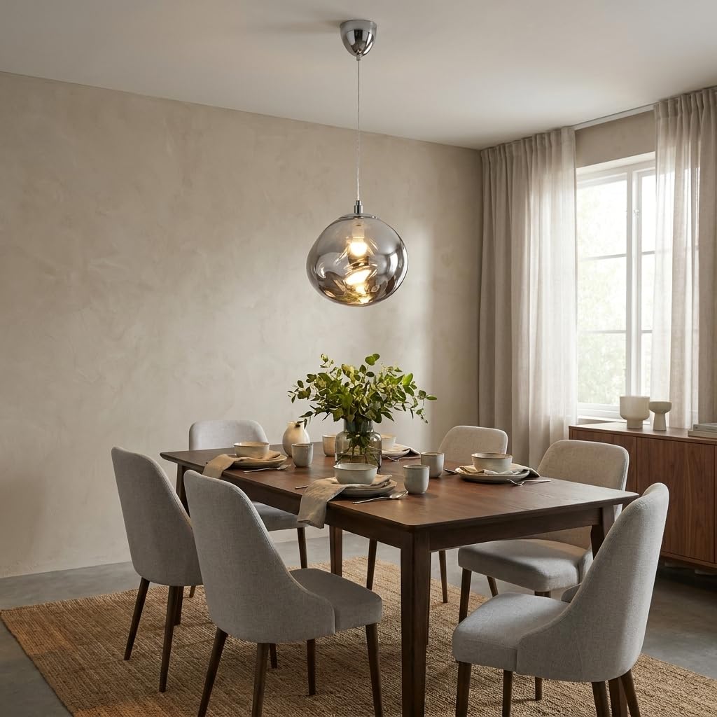 BARCELONA LED Kristall-Pendelleuchte Chrom Ø28cm E27 Design | Robustes Metall, Transparentes höhenverstellbares Kabel, Bis 40W, Wohn- und Essbereich, Innenbereich