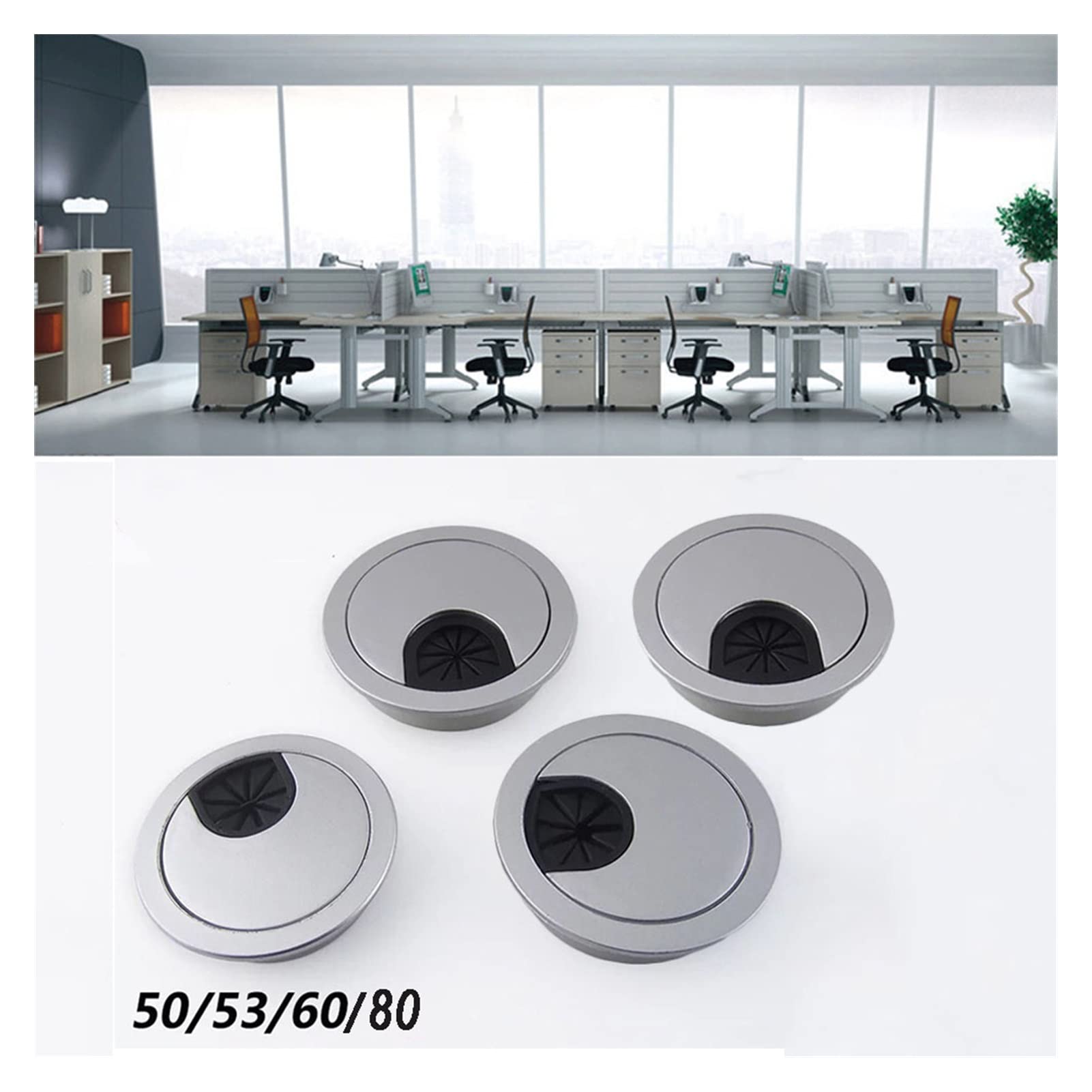 przelotka na biurko Biurko przelotka kablowa 2 szt. 50mm 53mm 60mm 80mm PC plastikowy stolik pod komputer osłona otworu na przewód kabel Tidy(60mm)