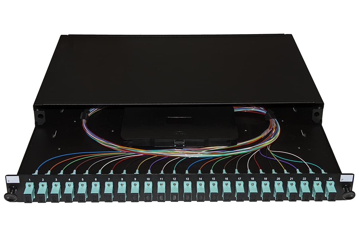LINK LK24SC3P Panneau de Fibre Optique 19" avec 24 adaptateurs SC SIMPLEX OM3 Profondeur 250 mm avec Pigtail installés, Couleur Noire