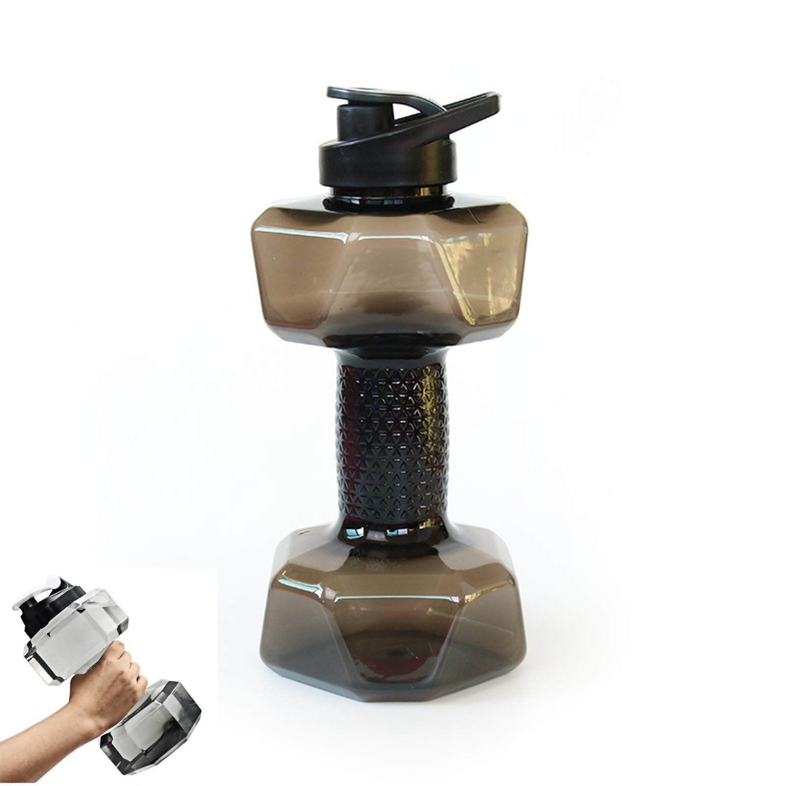 Dumbbell Shaped Water Bottle,Water Filled Dumbbells Cup,Portable Weight Water Bottles,Dumbbells Travel Cup For Gym,Outdoors,Camping,Gym Gifts For Men Women,Flip Top Leak Proof Lid(1500ml-black)