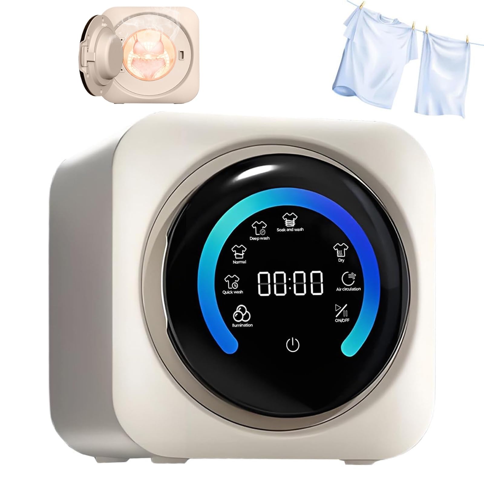 Mini Lavadora Y Secadora Portátil 2 En 1, 3.5L Mini Lavadora De Pared, 4 Modos De Lavado Y Circulación De Aire Caliente De 360°, Para Ropa Interior Y Calcetines De Escritorio(Desktop)