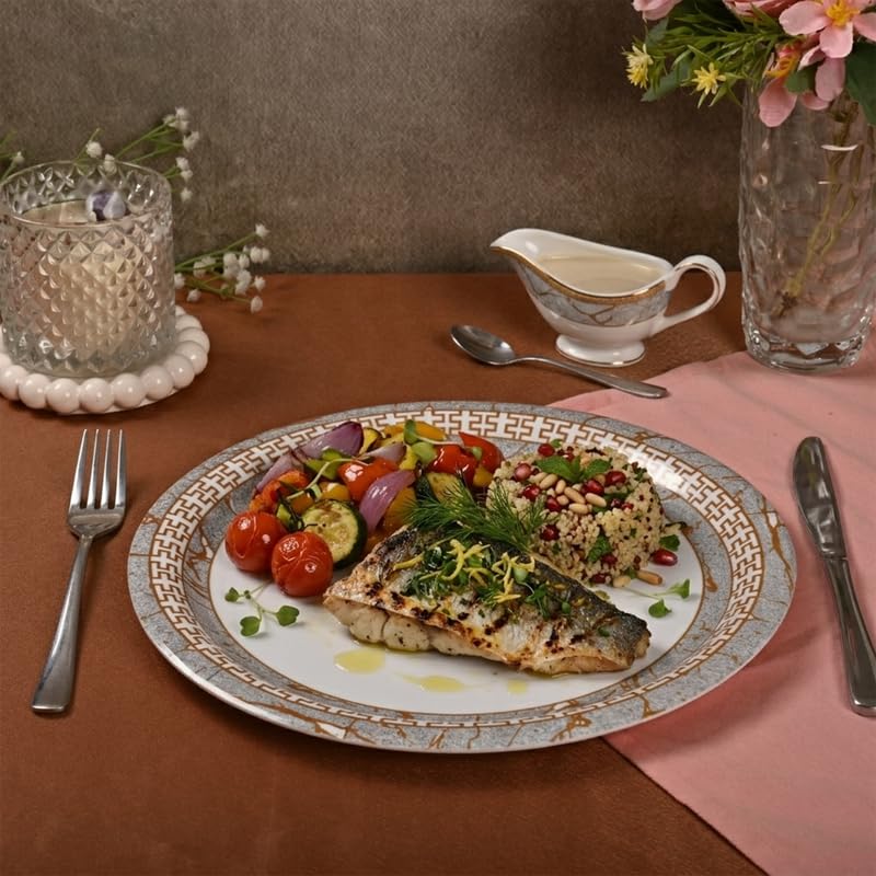 Image of Golden Fish 6 Pcs Dinner Plate Set for Home Dining | Full Size Serving Plates for Meals | Uniform Design for Table Setup | Stackable, Easy to Maintain & Suitable for Daily Use & Gifting