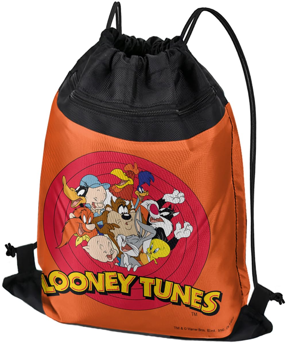 LOGOVISION Looney Tunes Group Drawstring Backpack Sports Bag Sackpack 17" x 13", Perfect for Gym, Yoga or Practice