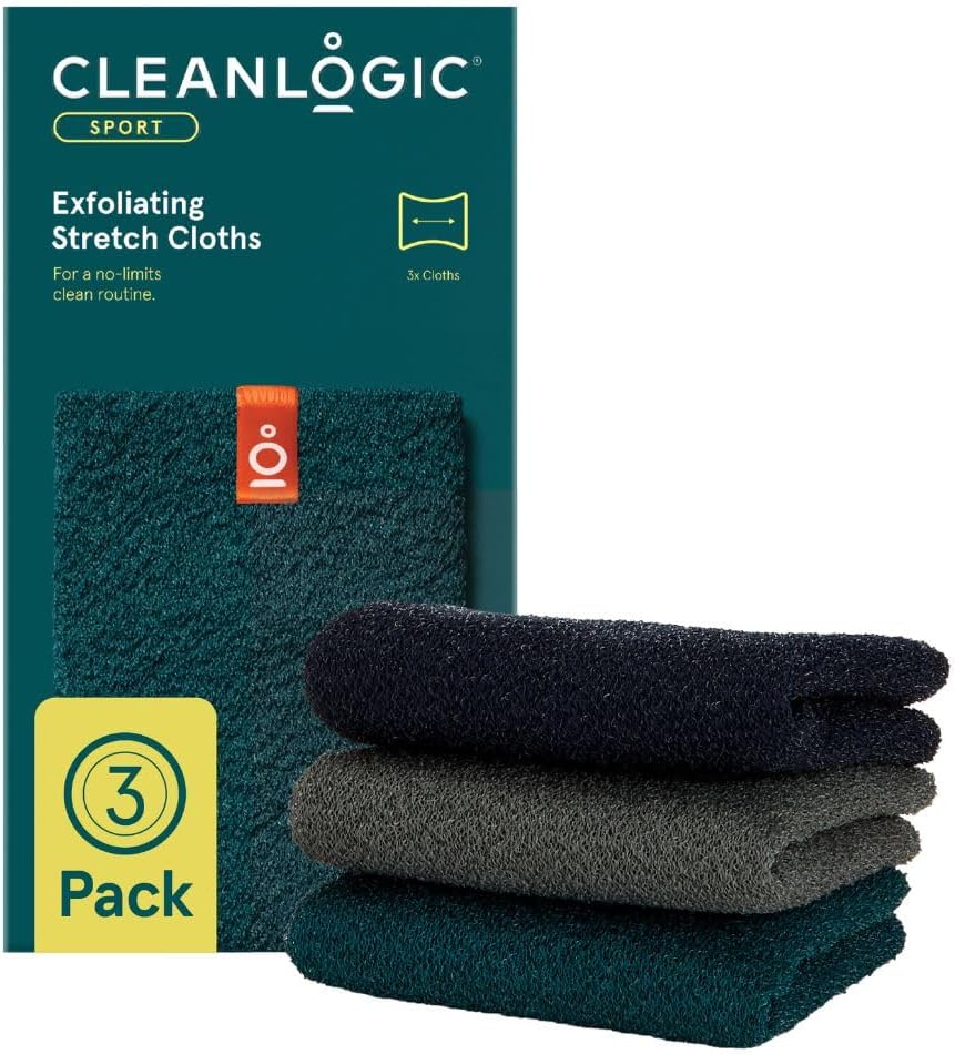 Body Exfoliating Cloth, Stretchy Sport Exfoliator Bath and Shower Washcloths Ideal for Post-Workout Cleanse, Daily Skincare Tool, 3 Count Value Pack
