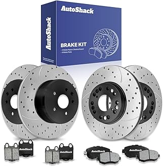 AutoShack Front & Rear Drilled & Slotted Brake Rotors Ceramic Brake Pads Replacement for Lexus GS300 GS400 2001-2005 IS300 GS430 2002-2010 SC430 RWD E-Coated 12-PC Brake Kit ShadowGuard