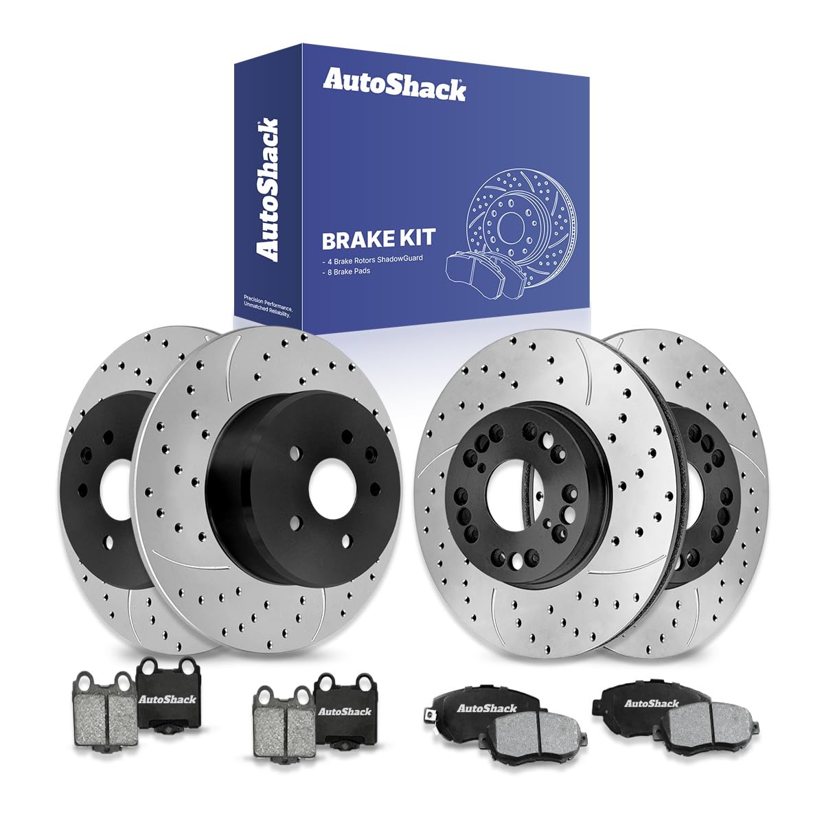 AutoShack Front & Rear Drilled & Slotted Brake Rotors Ceramic Brake Pads | Replacement for Lexus GS300 GS400 2001-2005 IS300 GS430 2002-2010 SC430 RWD | E-Coated | 12-PC Brake Kit | ShadowGuard