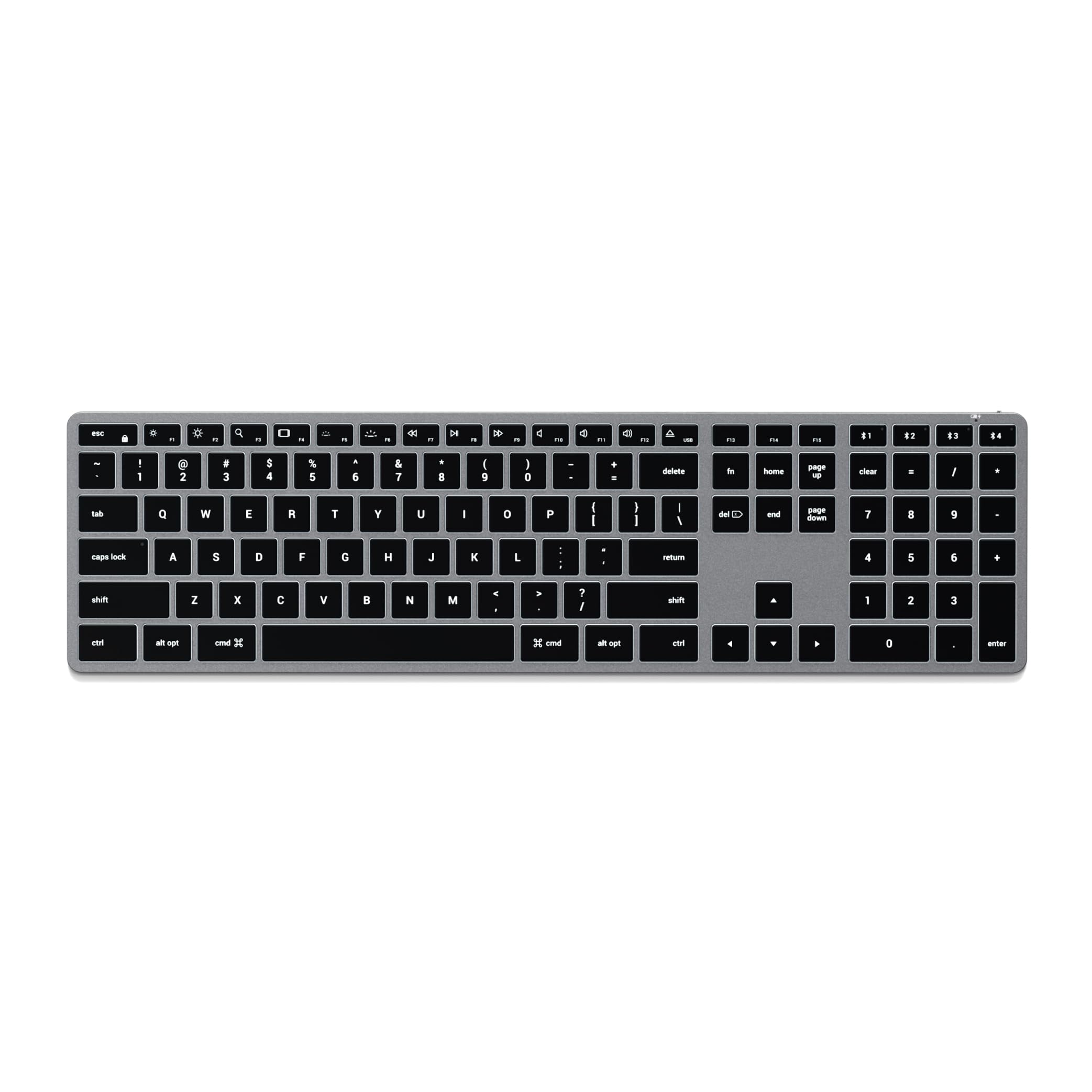 Satechi Slim X3 Wireless Keyboard, Bluetooth Backlit Keyboard with Numeric Keypad, Multi-Device for MacBook Air & Pro M4 M3, iPad Air & Pro M4 M3, Mac Mini, iMac – Space Grey (US-QWERTY LAYOUT)