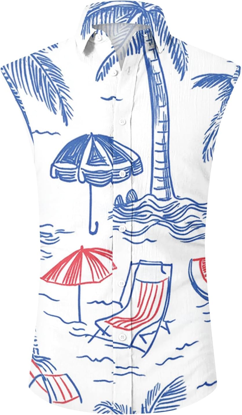 RTRDE Men's Summer Button Down Shirts Sleeveless Casual Hawaiian Tank Top Beach Vacation Shirts, M-3XL