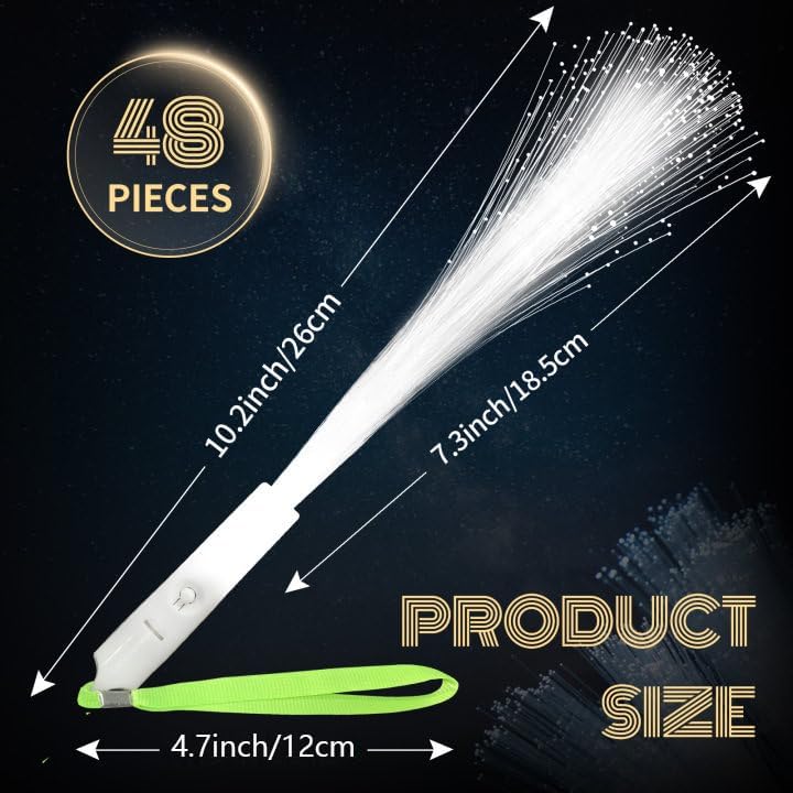 48 PCS White Fiber Optic Wands, Neon Party Supplies, LED Fiber Wands, Wedding Party Supplies, Glow Fiber Wands Sticks, Flashing LED Wands, Fiber Optic Light Wand Sticks for Glow Party Favors - Image 3