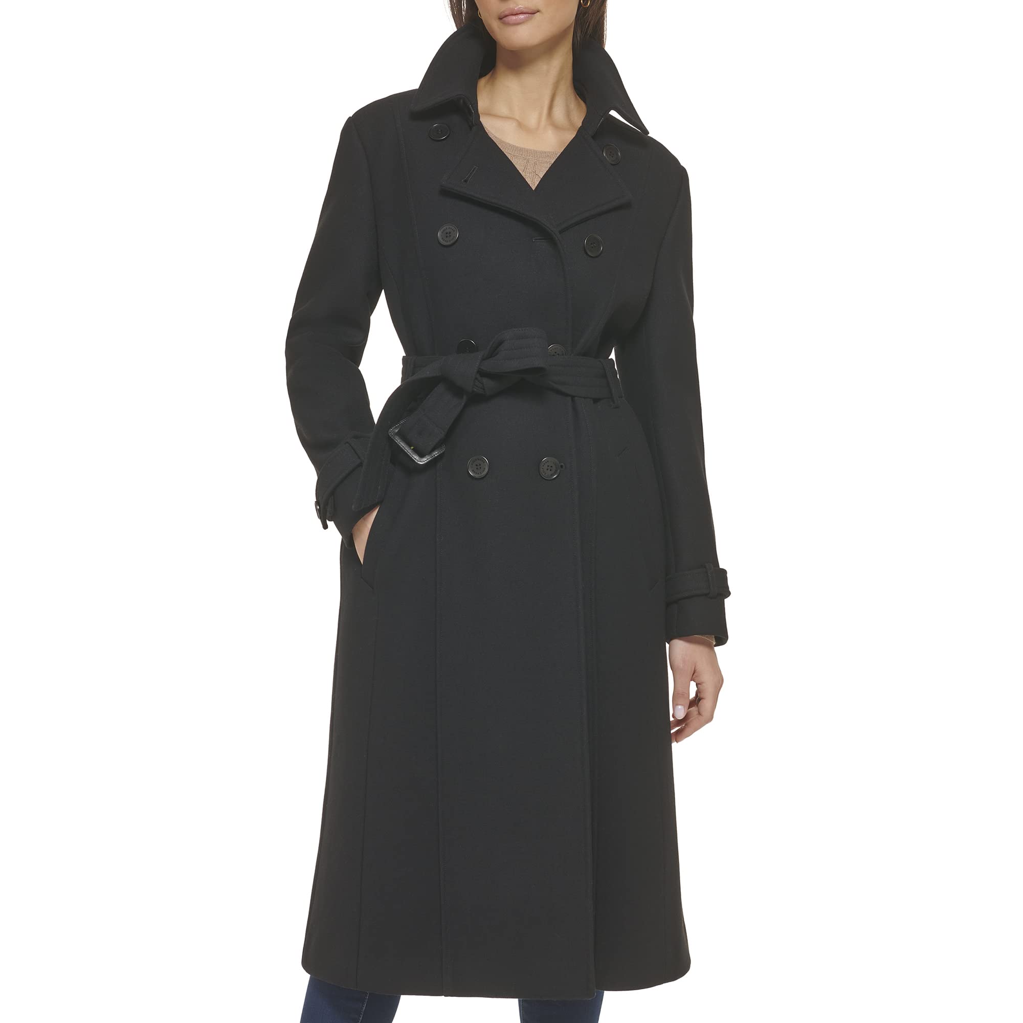 Cole HaanWomen's Flared Trench Slick Wool Coat