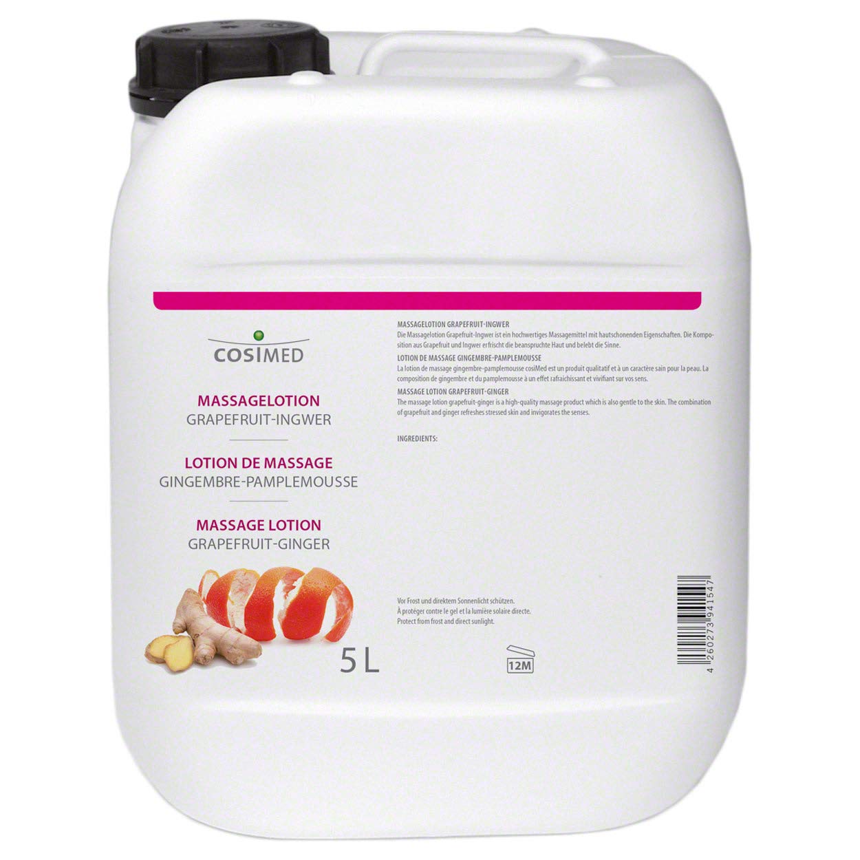 cosiMed Massagelotion Grapefruit-Ingwer mit Druckspender, Massage Lotion, 5 l