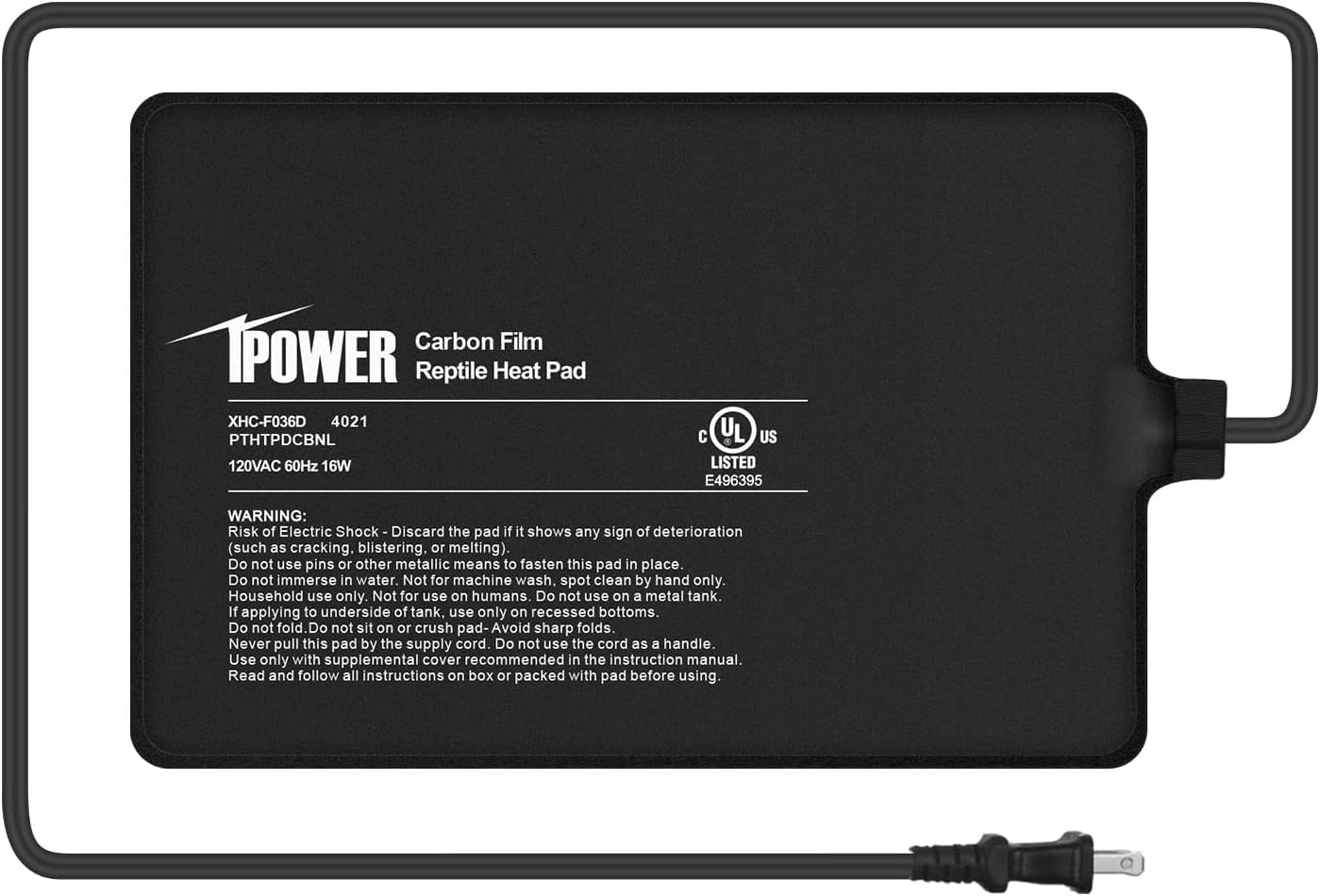 iPower Reptile Heating Pad 8"X12" 16W Under Tank Heater