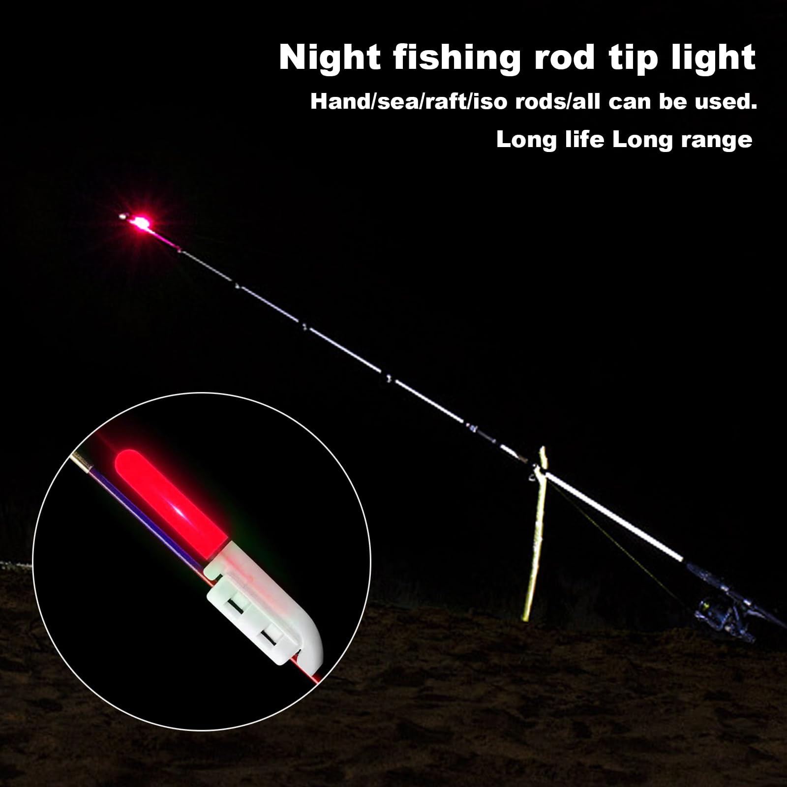 Lot de 5 lumières de pointe de canne à pêche de nuit, bâtons lumineux étanches avec boucle, accessoires de pêche, accessoires de pêche, pêche de nuit, pêche de nuit, pêche en mer, lumières de