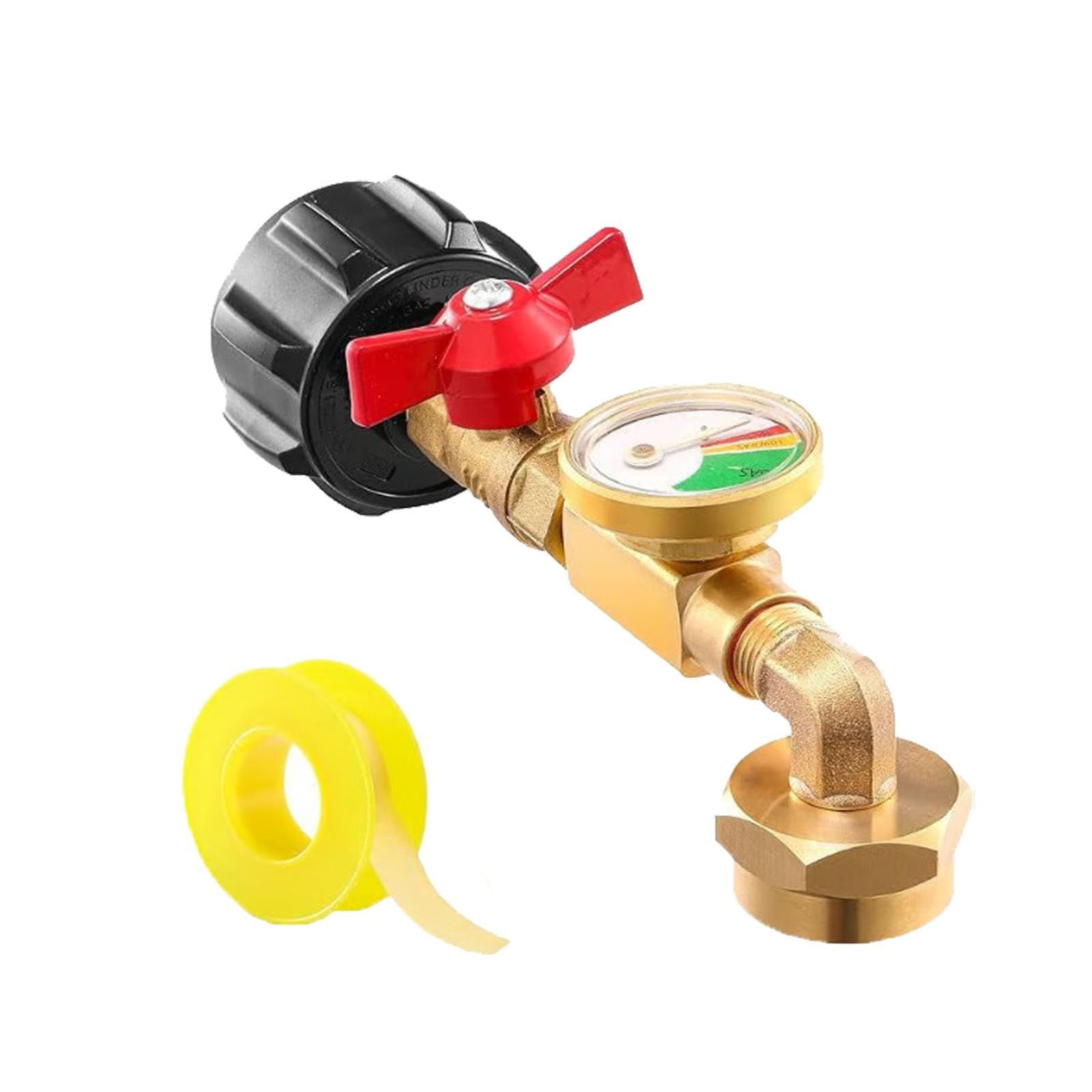 Universal Propane Tank Gauge Level Indicator, Propane Refill Adapter with Gauge and Control Valve, Level Indicator, Gas Pressure Meter for RV Camper, Cylinder, BBQ Gas Grill, Heater (Gold)