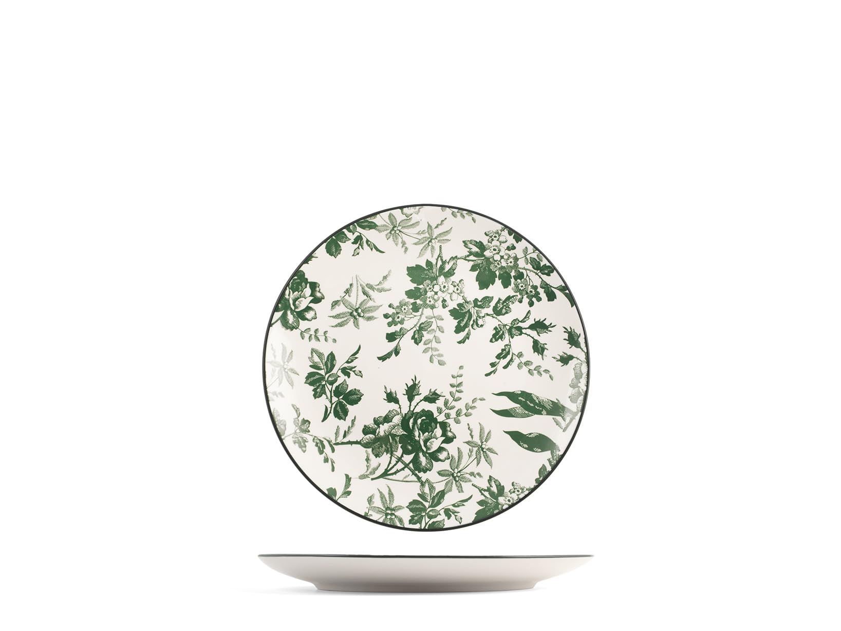 H&H, Set of 6 Margaret Fruit Plates in Green Decorated Porcelain - Diameter 19 cm - Dishwasher and Microwave Safe