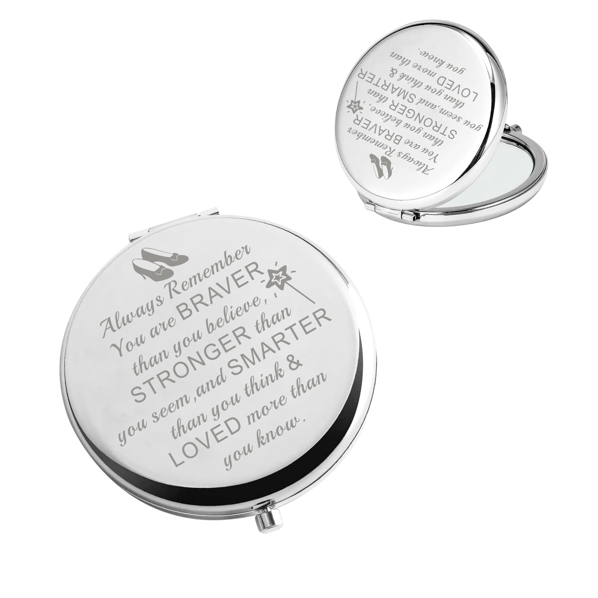 BAUNAWizard OZ Pocket Makeup Mirror Red Ruby Slippers Inspirational Gifts for Movie Fans Always Remember You are Braver (OZ Mirror Steel Color)