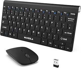 Maxesla Wireless Keyboard and Mouse Set UK, 2.4Ghz Cordless Slim Wireless Mouse and Keyboard, Wireless Mouse Adjustable DPI, Multi-Media Shortcut UK Layout Computer Keyboard,for Windows,Mac,PC, Black
