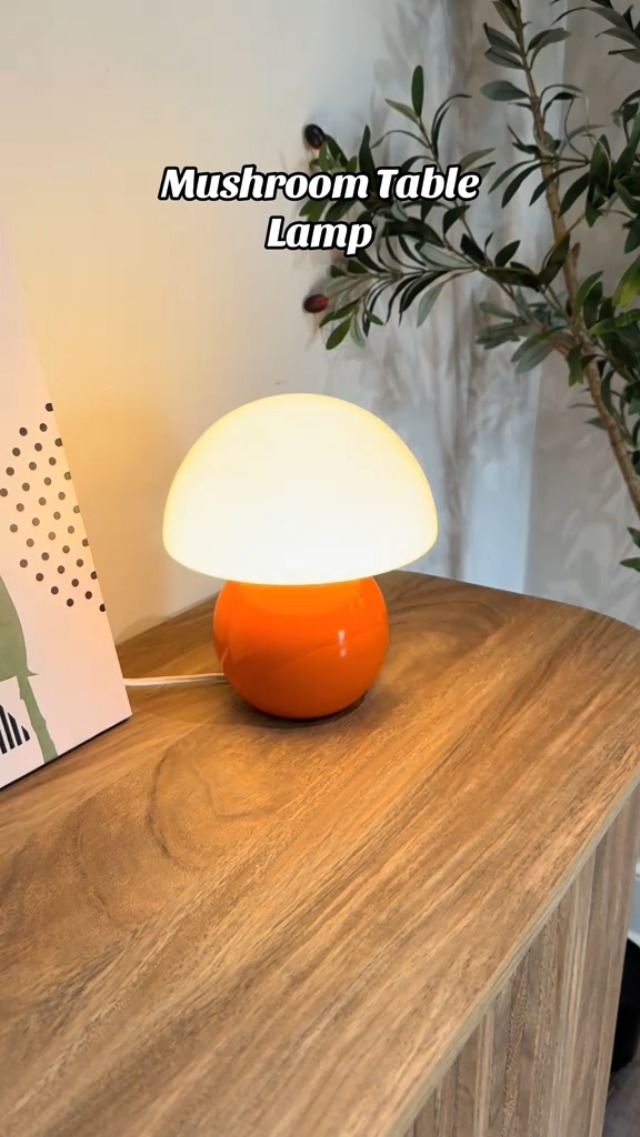 Image of Dawnwake Mushroom Lamp Table Lamp for Bedroom-Small Desk Table Lamps,Orange | 8.7 inch Mid Century Modern Table Lamps for Living Room Bedroom Decor,Cute Ceramic Lamps for Mushroom Home Room Decor,Glass Shade