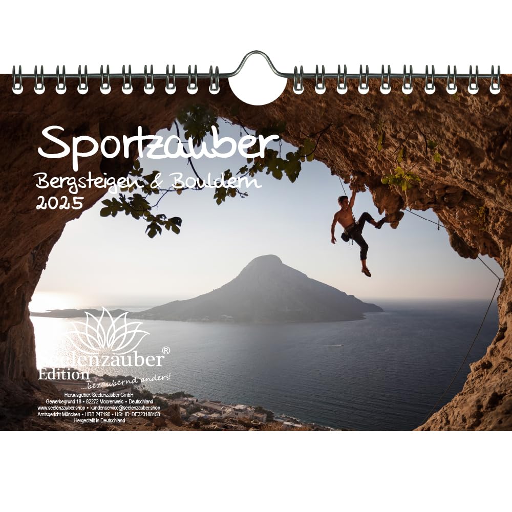 Sportzauber Mountaineering & Bouldering DIN A5 Wall Calendar for 2025 Climbing Sports Set Contents: 1 x Calendar, 1 x Christmas Card (2 Pieces Total)
