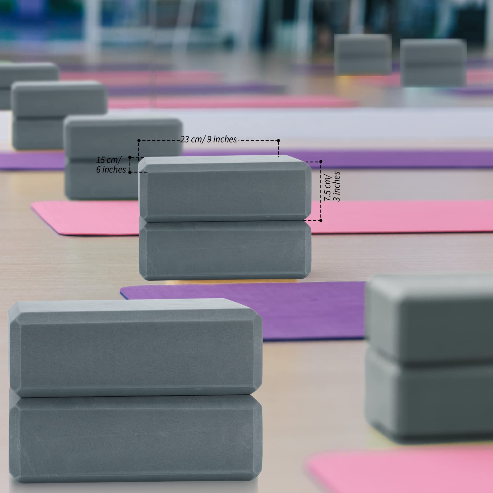 Yoga-Blöcke, weiche EVA-Schaumstoff-Blöcke, stützend, Yoga-Block, rutschfest, für Pilates, Übungen, Workout, Meditation, Grau, 22,9 x 15,2 x 7,6 cm, 4 Stück