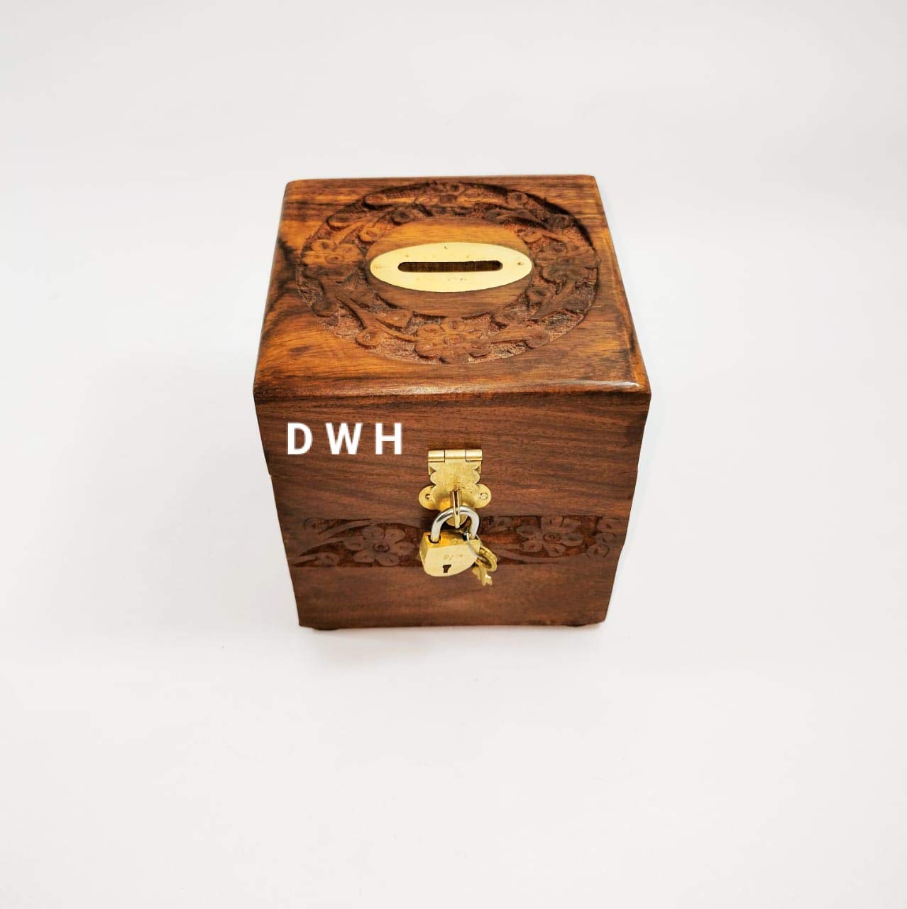 DWH Deluxe Wood Handicrafts Handcrafted Wooden Mini Square Shape 5 Inches Money Saving Box Piggy Bank For Kids And Adults With Lock And Key, Modern (B08QNHY1W3) Amazon Price History, Amazon Price Tracker