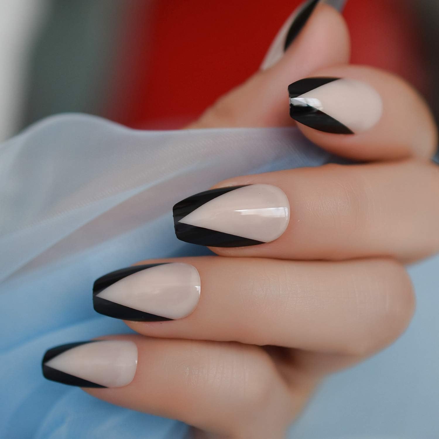 Acrylic Nail Tips Nude Color French Nail Mixed Black V Shape Fake Nails Uv Gel Polish Coffin Nails With Adhesive Tabs Pcs L5017 Amazon Co Uk Beauty