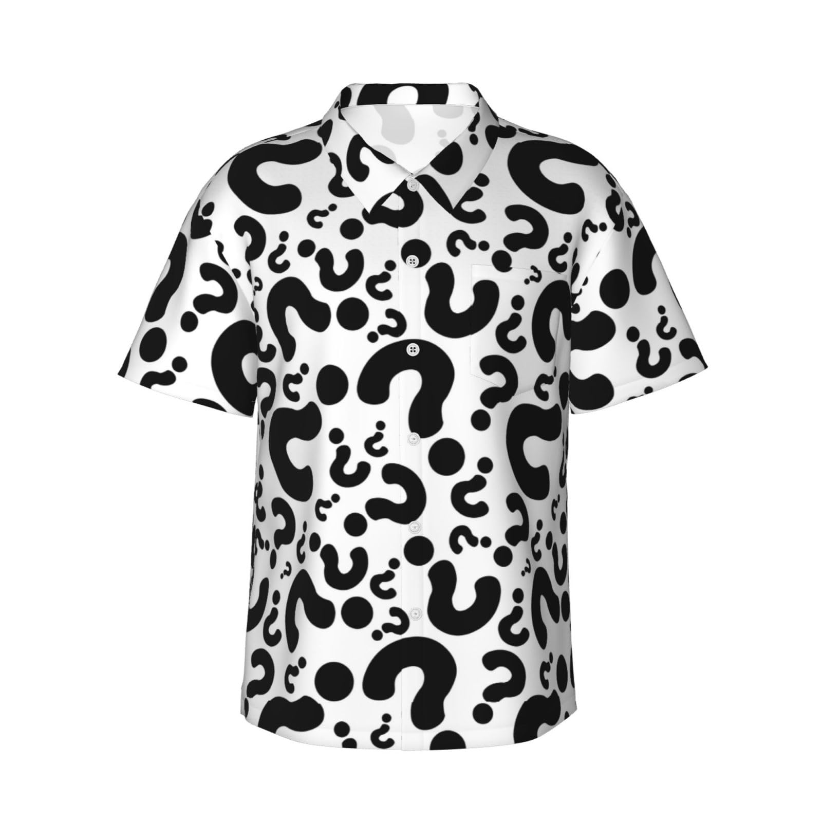 ZORIN Mens Hawaiian Button Shirt Question Mark White Summer Tropical Holiday Beach Party Funky Top XL