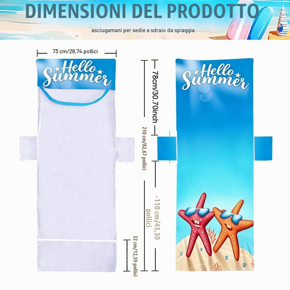 Copertura protettiva ocean per sedia da giardino, morbido telo in spugna per lettino/sdraio con 2 tasche, cuscino per sedia da giardino e sdraio, telo mare per piscina e spiaggia, 75 x 210 cm