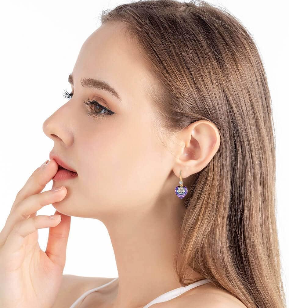 Austrian Crystal Hollow Heart Drop Dangle Earrings for Women Fashion 14K Gold Plated Hypoallergenic Jewelry - Image 2