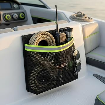 Boat Storage Bag, 13x9 Inch Self-Adhesive Mesh Organizer for RV Camper, Waterproof Marine Net for Boating Accessories, Easy Install Box Alternative